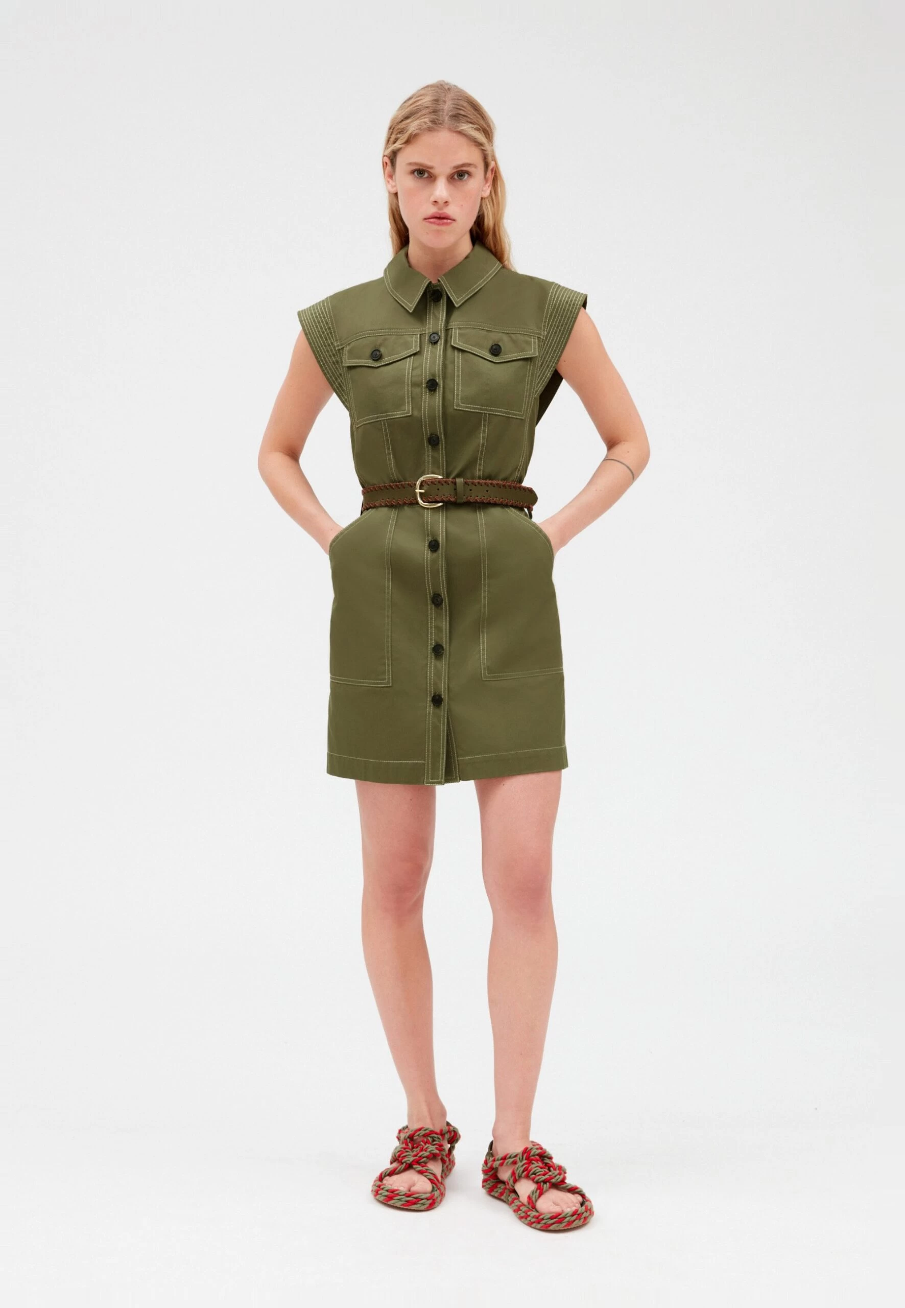 CLAUDIE PIERLOT Reflexiona - Robe Chemise - Kaki 4 CLAUDIE PIERLOT Reflexiona - Robe Chemise - Kaki – Image 2