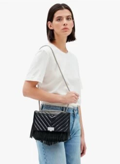 CLAUDIE PIERLOT ANGELAFRINGES - Sac Bandoulière à Franges En Cuir Matelassé | Noir -Claudie Pierlot Mode 4102660
