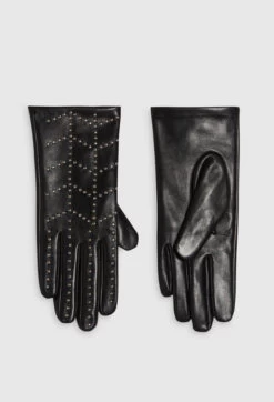 CLAUDIE PIERLOT Gants Noir Cuir Cloutés