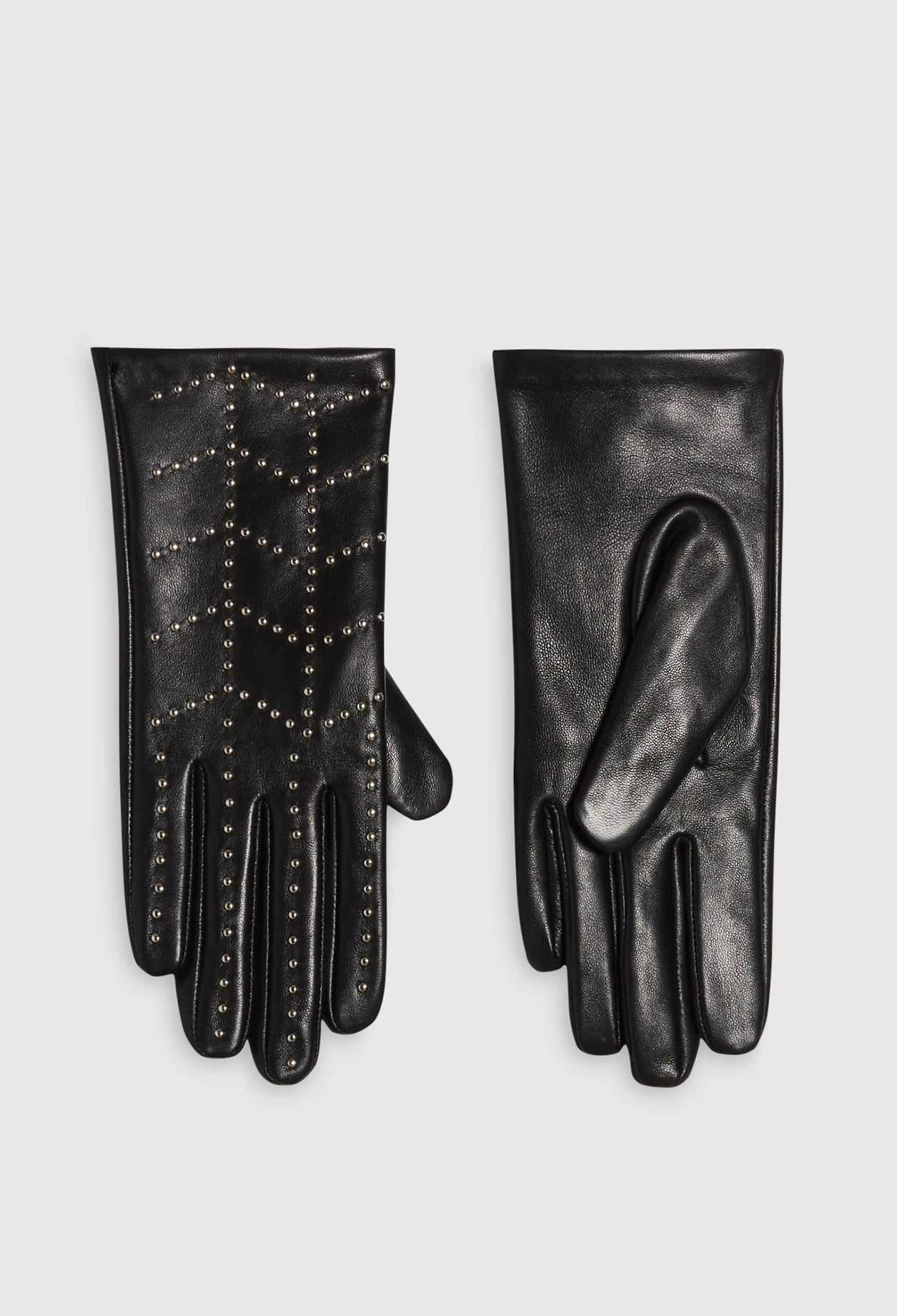 CLAUDIE PIERLOT Gants Noir Cuir Cloutés