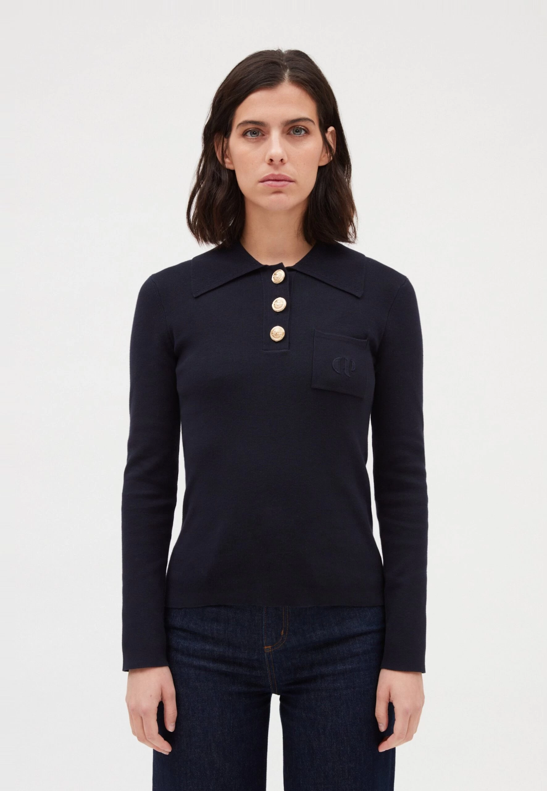 CLAUDIE PIERLOT Magnesa. - Polo - Marine 3 CLAUDIE PIERLOT Magnesa. - Polo - Marine